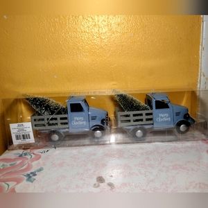 Blue Pickup Truck w Christmas Tree In Trunk Ornament